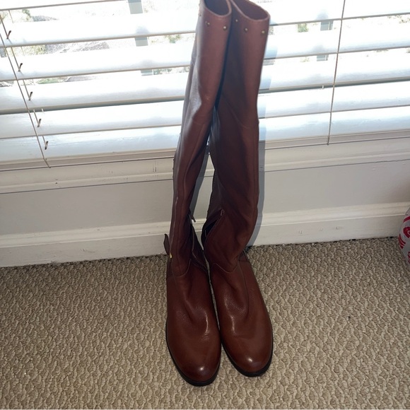 Gibson Latimer Leather Tall Over Knee Boots Riding Gold Tone Studs SIZE… - Picture 12 of 13